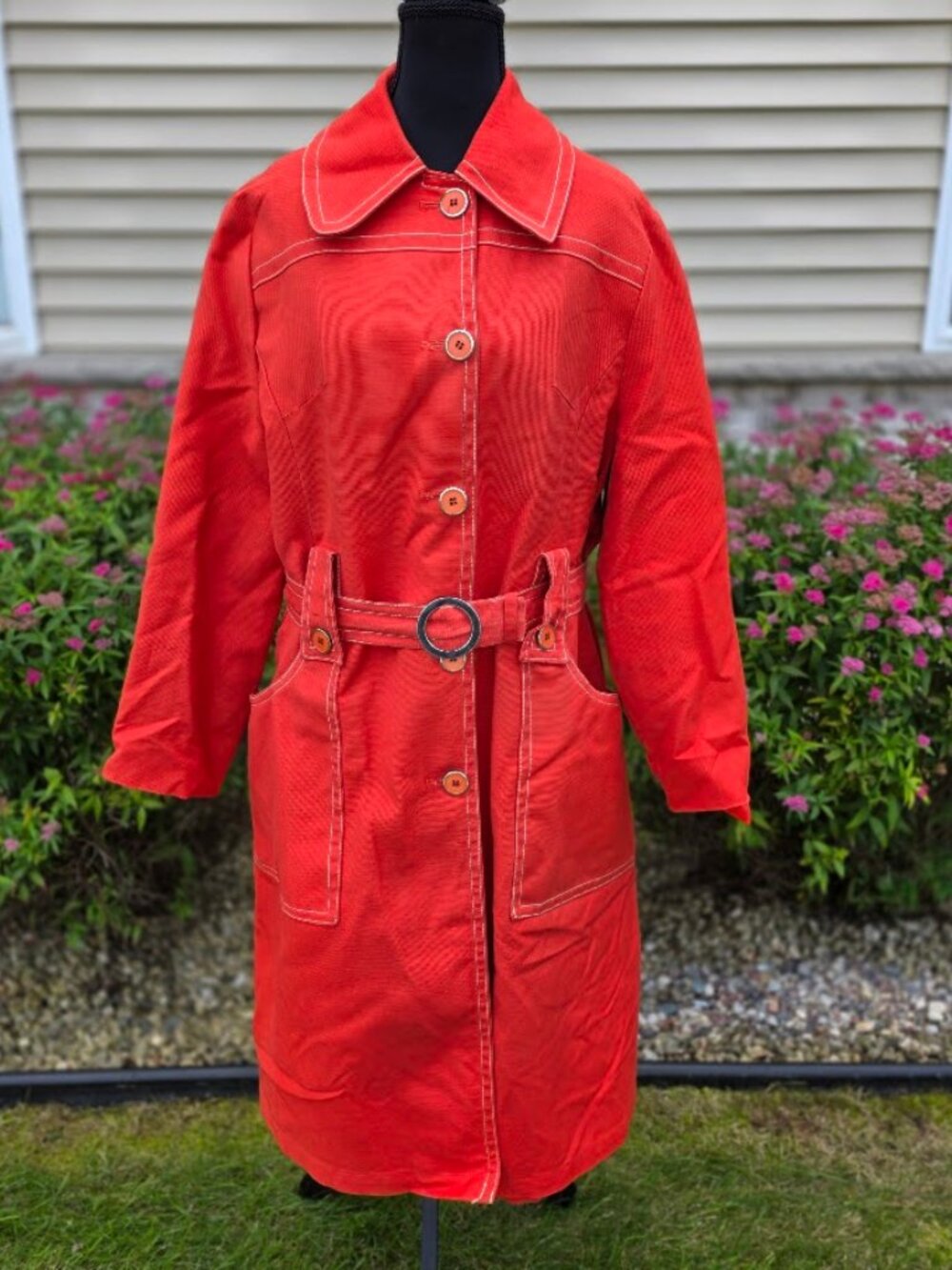 Vintage 60s 70s Bertram Orange Mod Belted Coat Faux Fur Liner